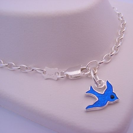17cm ADJUSTABLE SIZE CHILD STERLING SILVER BLUBIRD BELCHER BRACELET