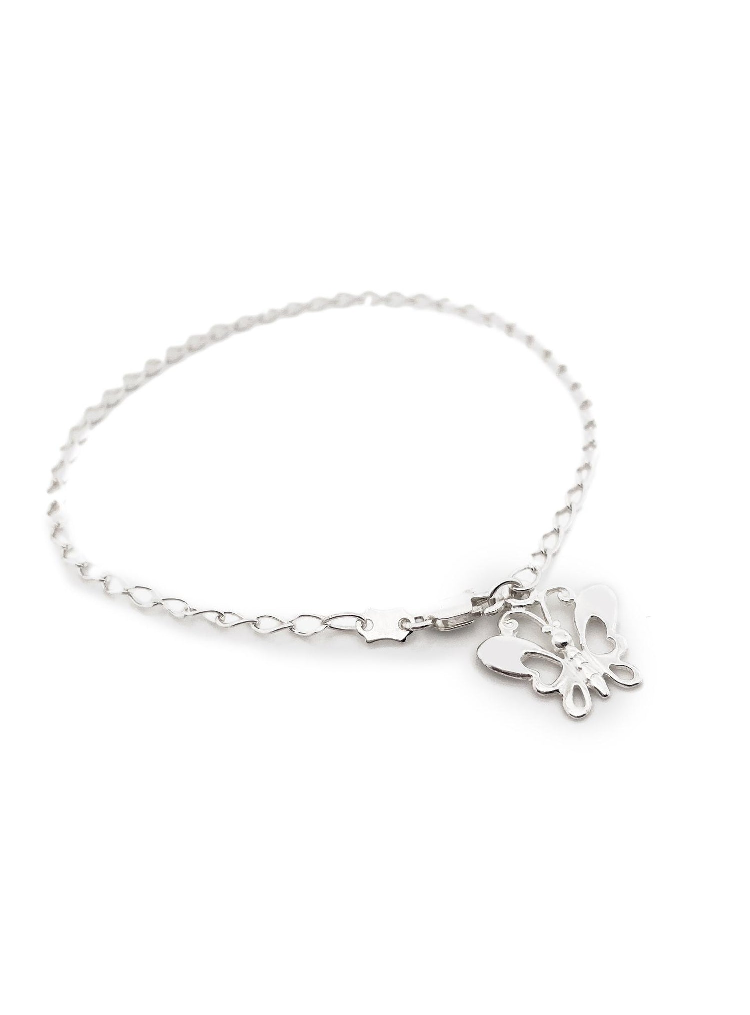 Butterfly Charm Curb Bracelet in Sterling Silver