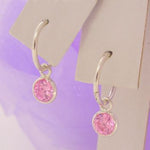 STERLING SILVER 5mm PINK CZ ROUND 8mm SLEEPER EARRINGS -E_SS-8mmSLP-5mmCZround-pink