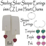 STERLING SILVER 6mm CZ LOVE HEART CHARM SLEEPER EARRINGS