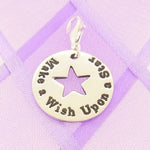 17mm PERSONALISED CIRCLE STAR CLIP ON CHARM Make a wish upon a star -17mmP146-CH-WISH