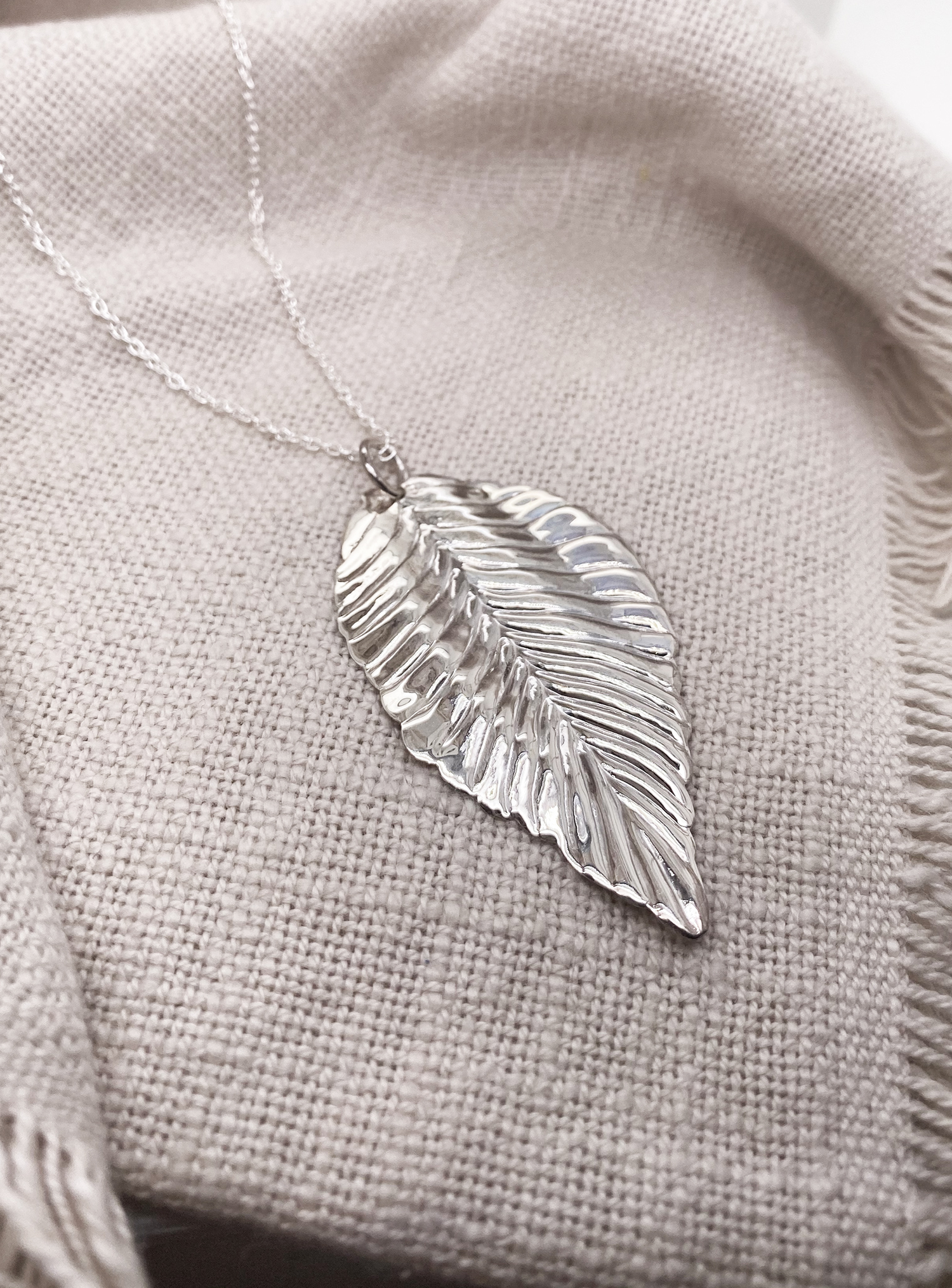 Sterling Silver 55mm Leaf Necklace
