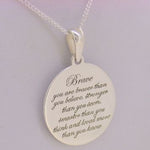 STERLING SILVER 20mm Message Coin Brave CHARM NECKLACE