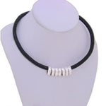 STERLING SILVER 7 SEVEN LUCKY RINGS CHARM LEATHER NECKLACE