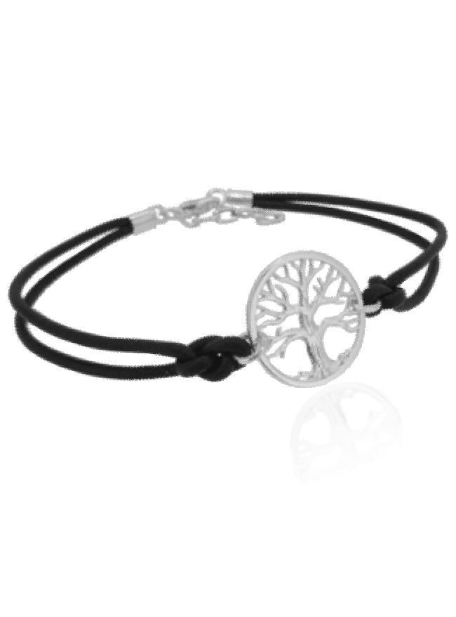 Sterling Silver Tree of Life Symbol Design Charm Leather Bracelet