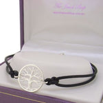 STERLING SILVER TREE OF LIFE SYMBOL DESIGN CHARM LEATHER BRACELET