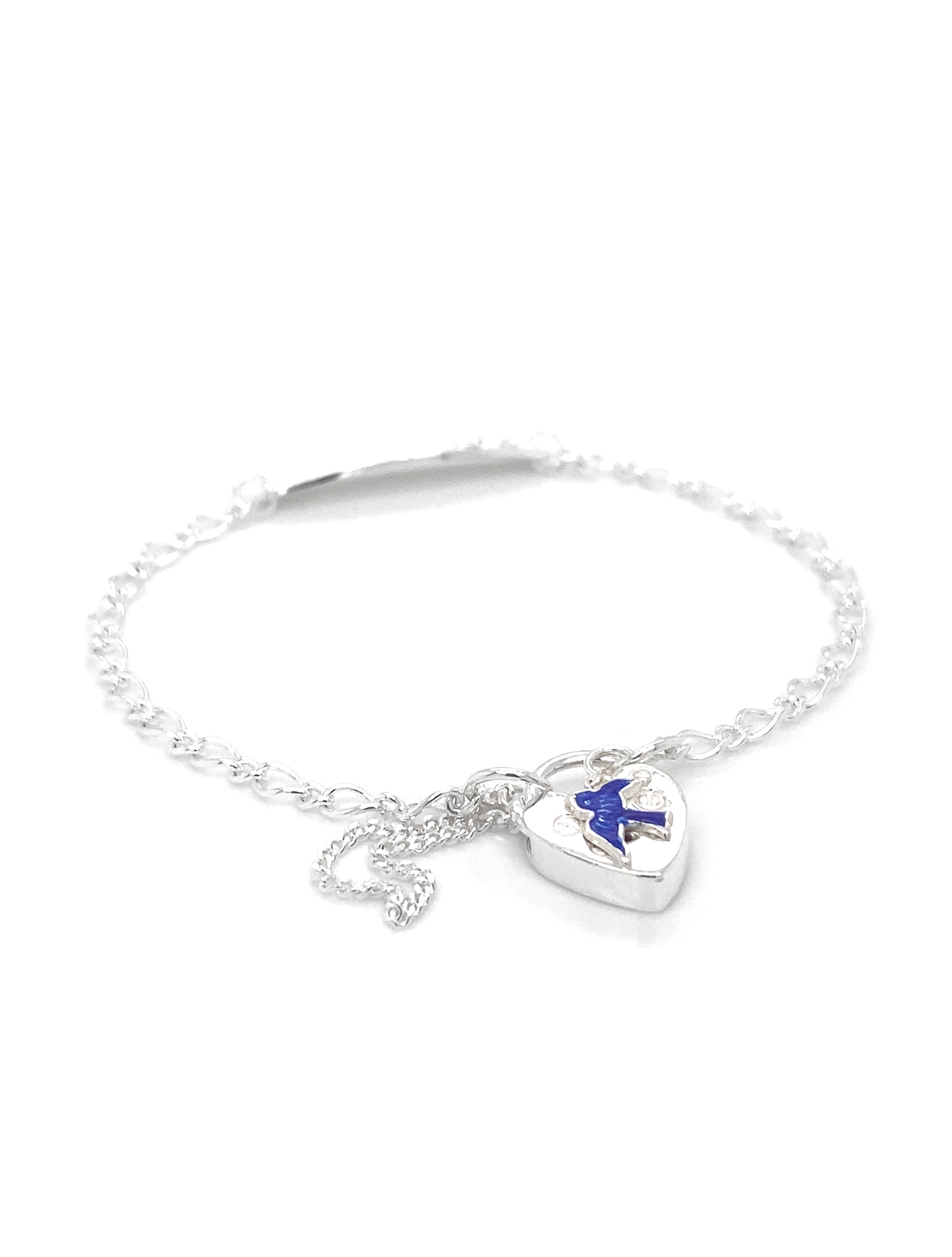 Sterling Silver Bluebird Identity Padlock Charm Bracelet 16cm