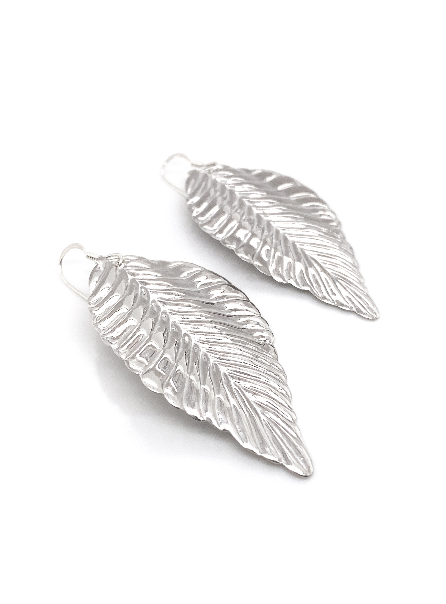 Sterling Silver 55m Leaf Hook Earrings