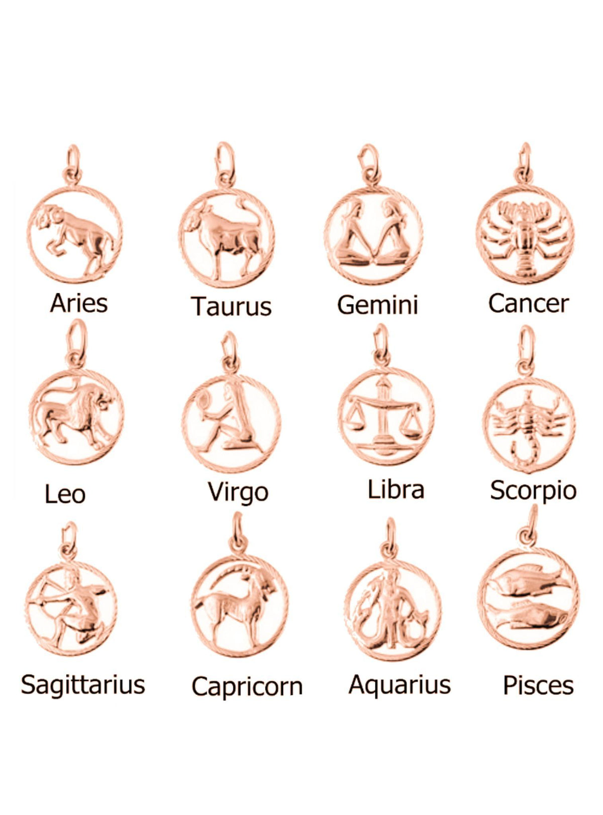 Zodiac Star Sign Charm Pendant in Solid 9ct Rose Gold