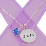 16mm PERSONALISED CIRCLE BLUEBIRD OF HAPPINESS NECKLACE -NLET-16mm-CA40-BBL