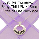 15mm BABY CHILD CIRCLE OF LIFE PERSONALISED FAMILY NAME PENDANT NECKLACE -15mm-CA40-SS