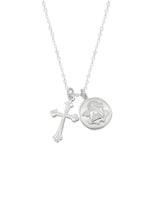 Cross Pendant and Guardian Angel Sterling Silver Necklace