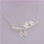 PERSONALISED STERLING SILVER LOVE BIRDS on a Tree Branch CHARM CABLE NECKLACE