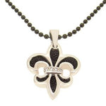 STERLING SILVER FLEUR DE LIS CHARM BLACK STEEL NECKLACE