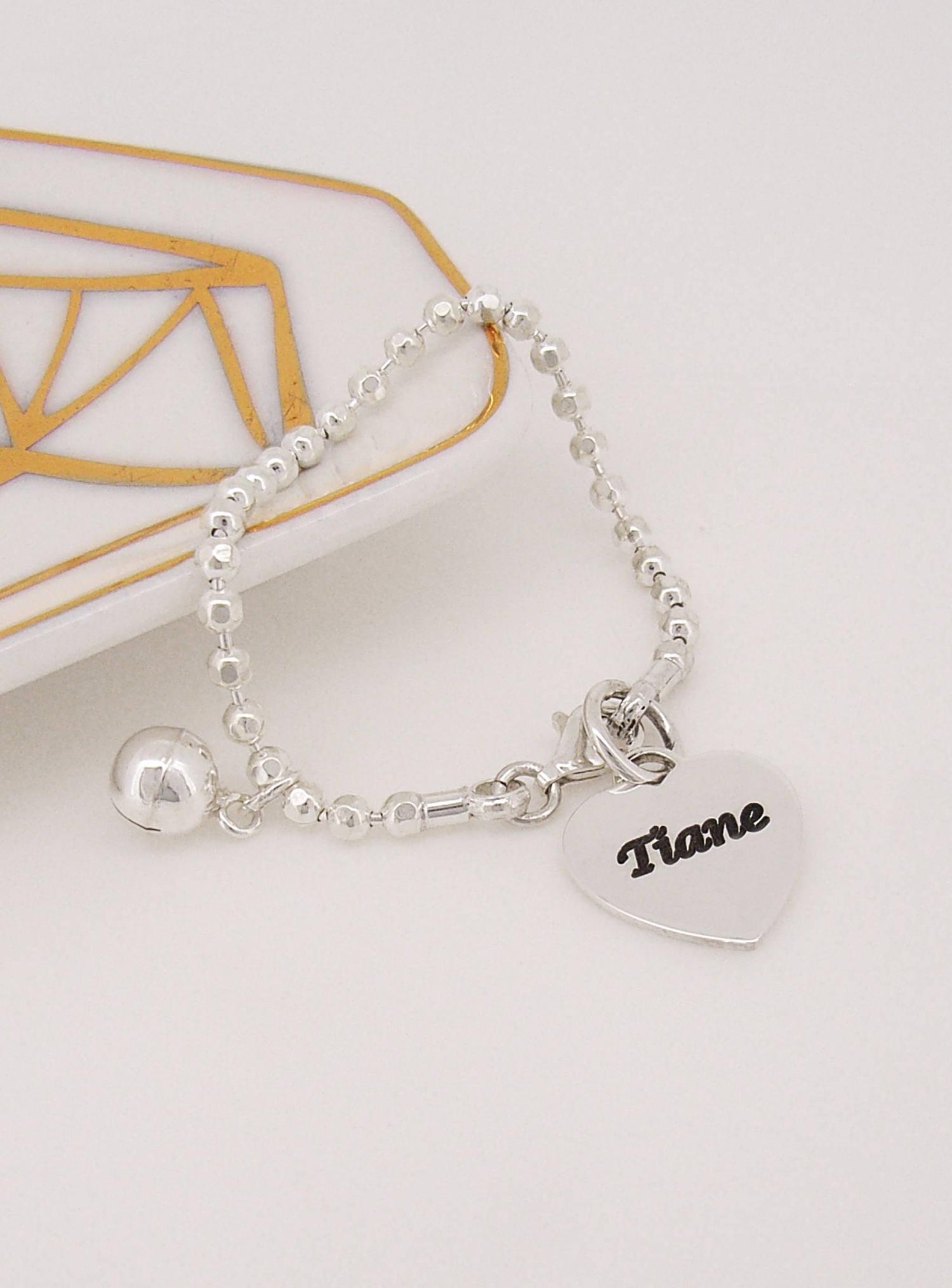 Personalised Heart Name Pendant 3mm Ball Bell Bracelet