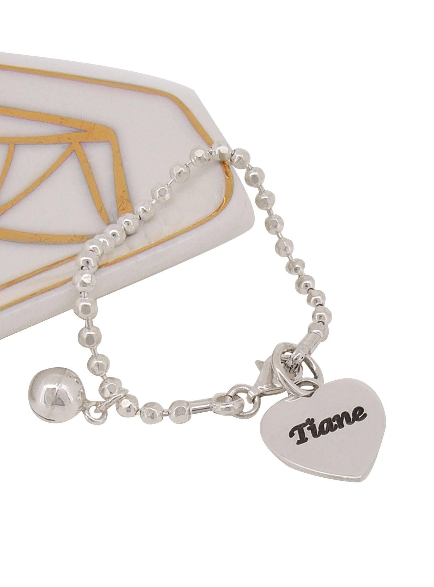 Personalised Heart Name Pendant 3mm Ball Bell Bracelet