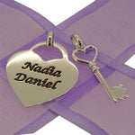 22mm PERSONALISED KEY TO MY HEART NAME PENDANT -22mmHeartKey-noKeyhole