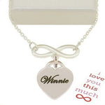 STERLING SILVER 23mm INFINITY SYMBOL DESIGN HEART CHARM NECKLACE