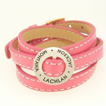 22mm CIRCLE OF LIFE PERSONALISED NAME PENDANT TRIPLE LEATHER CUFF BRACELET