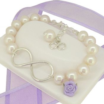 STERLING SILVER INFINITY SYMBOL DESIGN CHARM GEM BEAD BRACELET