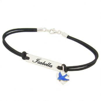 BLUEBIRD of HAPPINESS UNISEX STERLING SILVER RECTANGLE IDENTITY MESSAGE DESIGN PERSONALISED BRACELET Made in Sizes Baby up to Adult