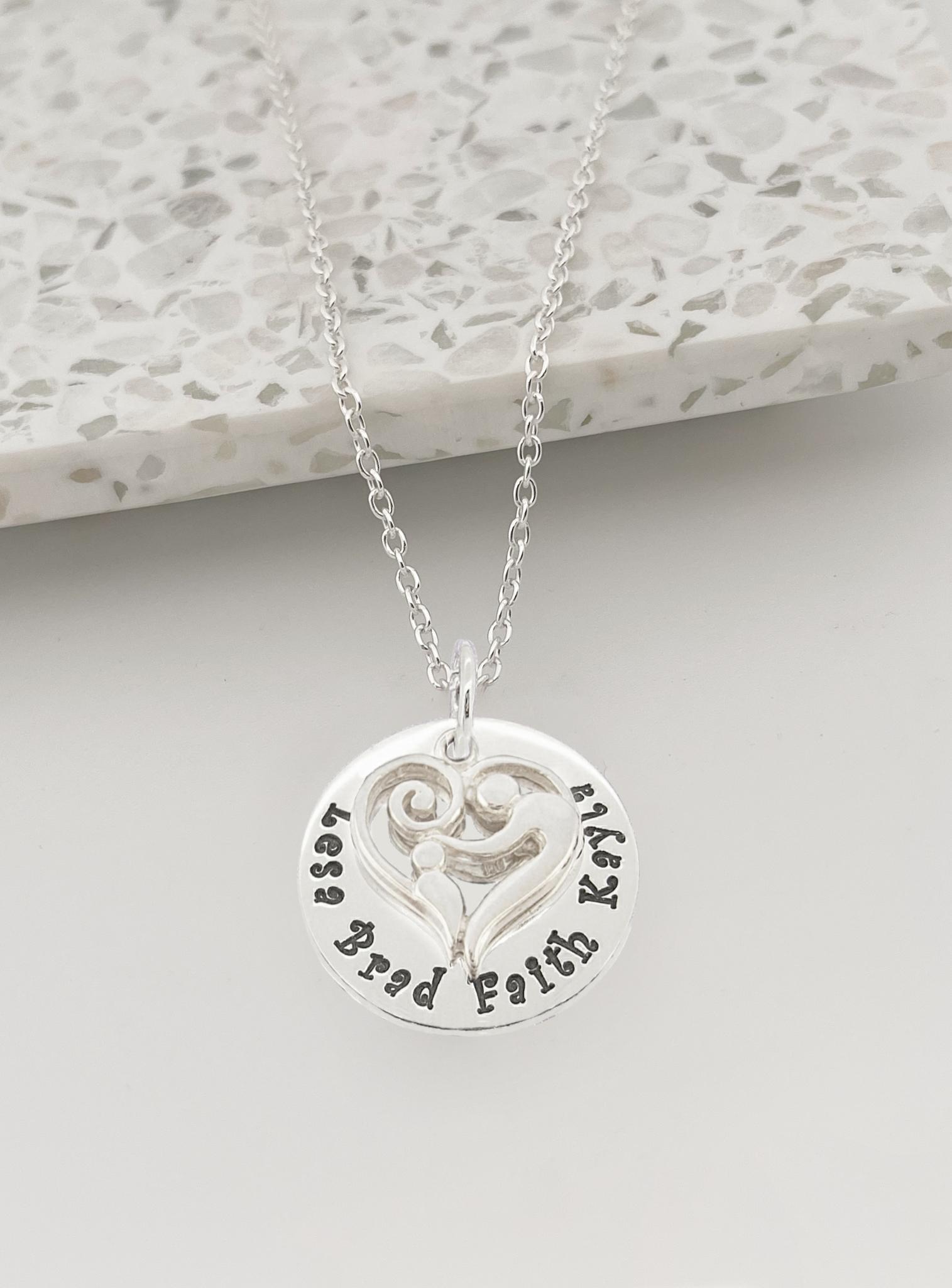 23mm Round Personalised Mother Baby Child Name Pendant Cable Necklace