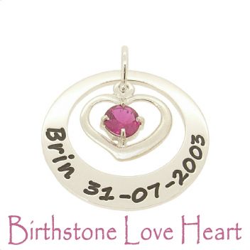 27mm CIRCLE OF LIFE BIRTHSTONE LOVE HEART PERSONALISED NAME PENDANT