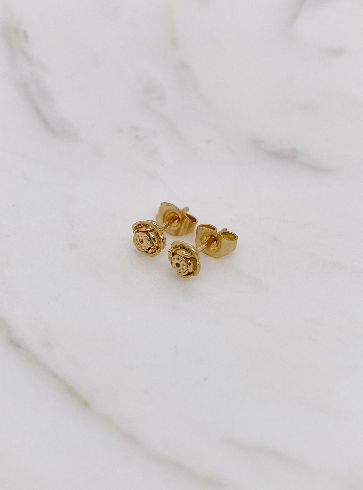 9ct Yellow Gold 5mm Rose Flower Charm Stud Earrings