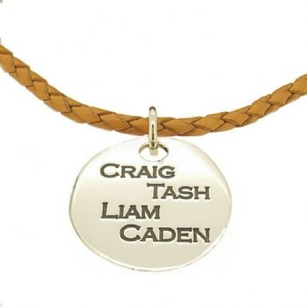 27mm UNISEX TABLET PERSONALISED FAMILY NAME MESSAGE PENDANT LEATHER NECKLACE