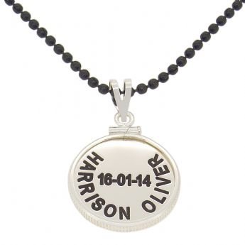 19mm COIN FRAME PERSONALISED NAME PENDANT BLACK STEEL BALL NECKLACE