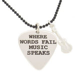26mm x 30mm UNISEX PERSONALISED GUITAR PICK MESSAGE PENDANT MUSIC GUITAR CHARM BLACK BALL STEEL CHAIN