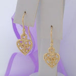 9CT GOLD 9mm FLOWER HEART CHARM BALL DROP HOOK EARRINGS - 9Y_ER_HR1539