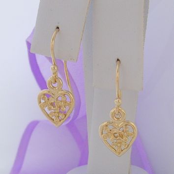 9CT GOLD 9mm FLOWER HEART CHARM BALL DROP HOOK EARRINGS - 9Y_ER_HR1539