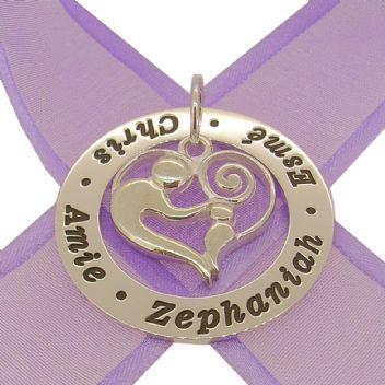 37mm CIRCLE OF LIFE PERSONALISED NAME MOTHER BABY CHILD PENDANT -37mm-KB69