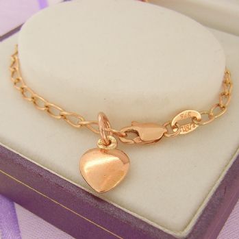 17CM TEENAGER 9CT ROSE GOLD 8mm HEART CHARM CURB BRACELET -BLET-9R-FL60-HR1980-17cm