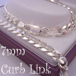 21CM STERLING SILVER 7mm DIAMOND CUT CURB BRACELET CHAIN