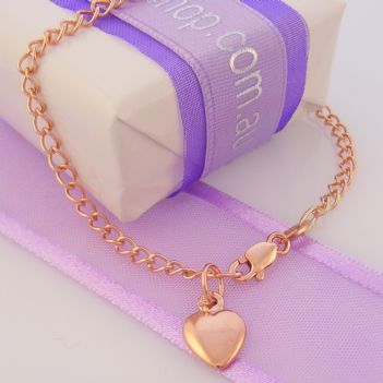 3.1g 9CT ROSE GOLD 2.8mm CURB 8mm SWEET LOVE HEART CHARM BRACELET 17cm -BLET_9R_MC-O.CURB60C