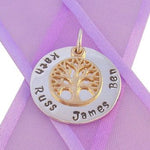 23mm ROUND PERSONALISED CIRCLE 9CT GOLD TREE OF LIFE NAME PENDANT