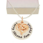 25mm ROUND PERSONALISED 9CT ROSE GOLD MOTHER BABY HEART NAME PENDANT