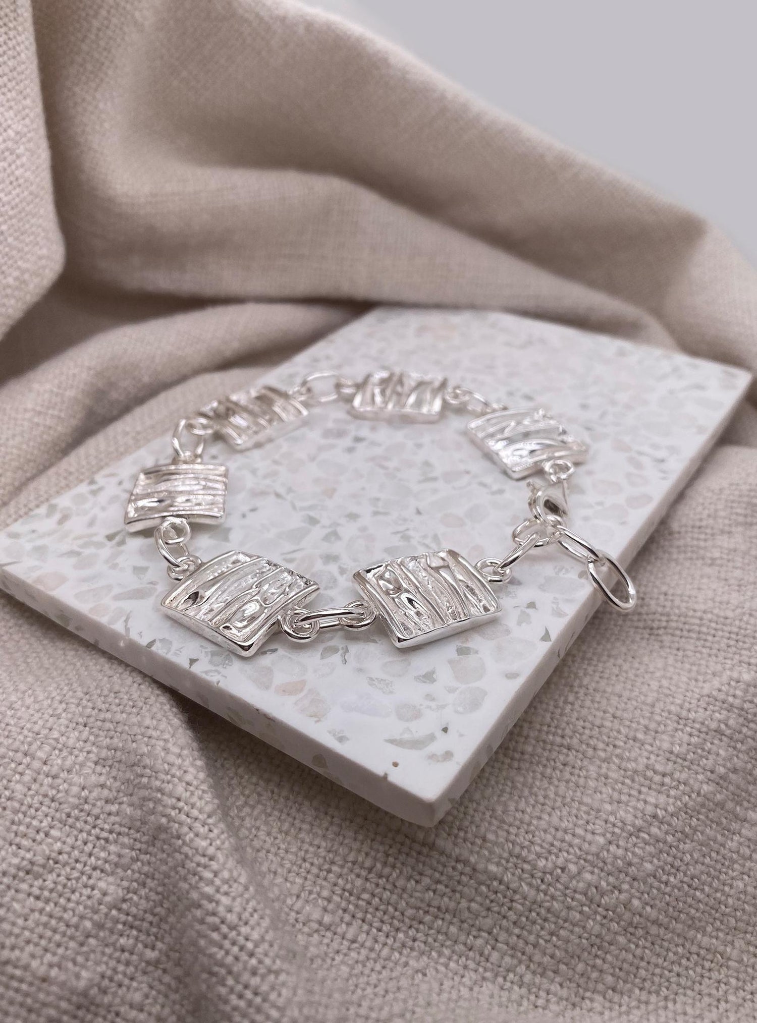 Waves of Love Sterling Silver 15mm Wide Link Bracelet