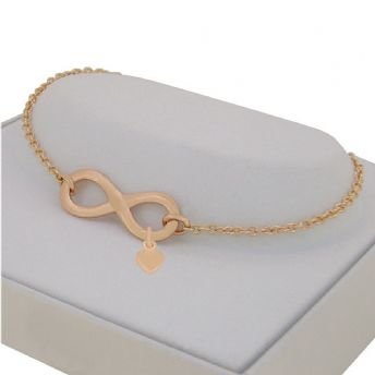 9CT ROSE GOLD INFINITY SYMBOL DESIGN CHARM PENDANT BRACELET with SWEET LOVE HEART
