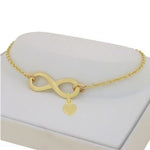 9CT YELLOW GOLD INFINITY SYMBOL DESIGN CHARM PENDANT BRACELET with SWEET LOVE HEART