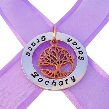 37mm CIRCLE OF LIFE PERSONALISED 9CT ROSE GOLD TREE OF LIFE CHARM NAME PENDANT -37mm-KB48 -9Rjr