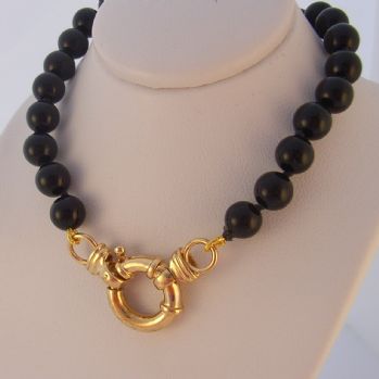 8mm BLACK ONYX 9ct GOLD BOLT RING NECKLACE -NLET-8mmBlkOnyx-9Y
