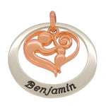 STERLING 35mm CIRCLE OF LIFE PERSONALISED NAME 9CT ROSE GOLD 23mm MOTHER BABY HEART PENDANT