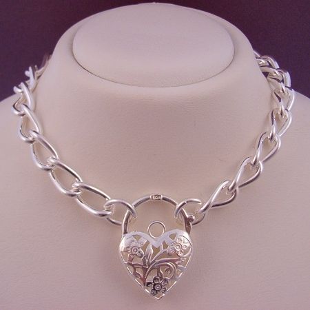 52g STERLING SILVER LARGE CURB PADLOCK NECKLACE 50cm