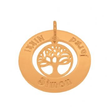 9CT ROSE GOLD 22mm FAMILY CIRCLE PERSONALISED TREE OF LIFE NAME PENDANT