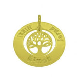 9CT YELLOW GOLD 22mm FAMILY CIRCLE PERSONALISED TREE OF LIFE NAME PENDANT