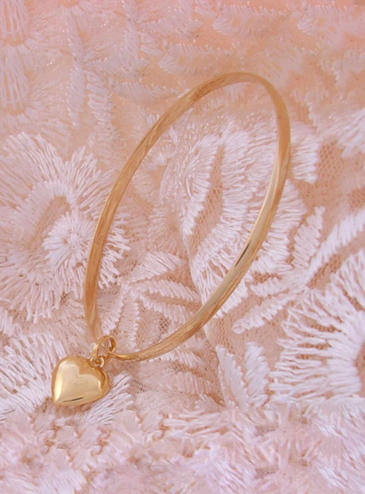 9ct Solid Gold Bangle With Floating Heart Charm