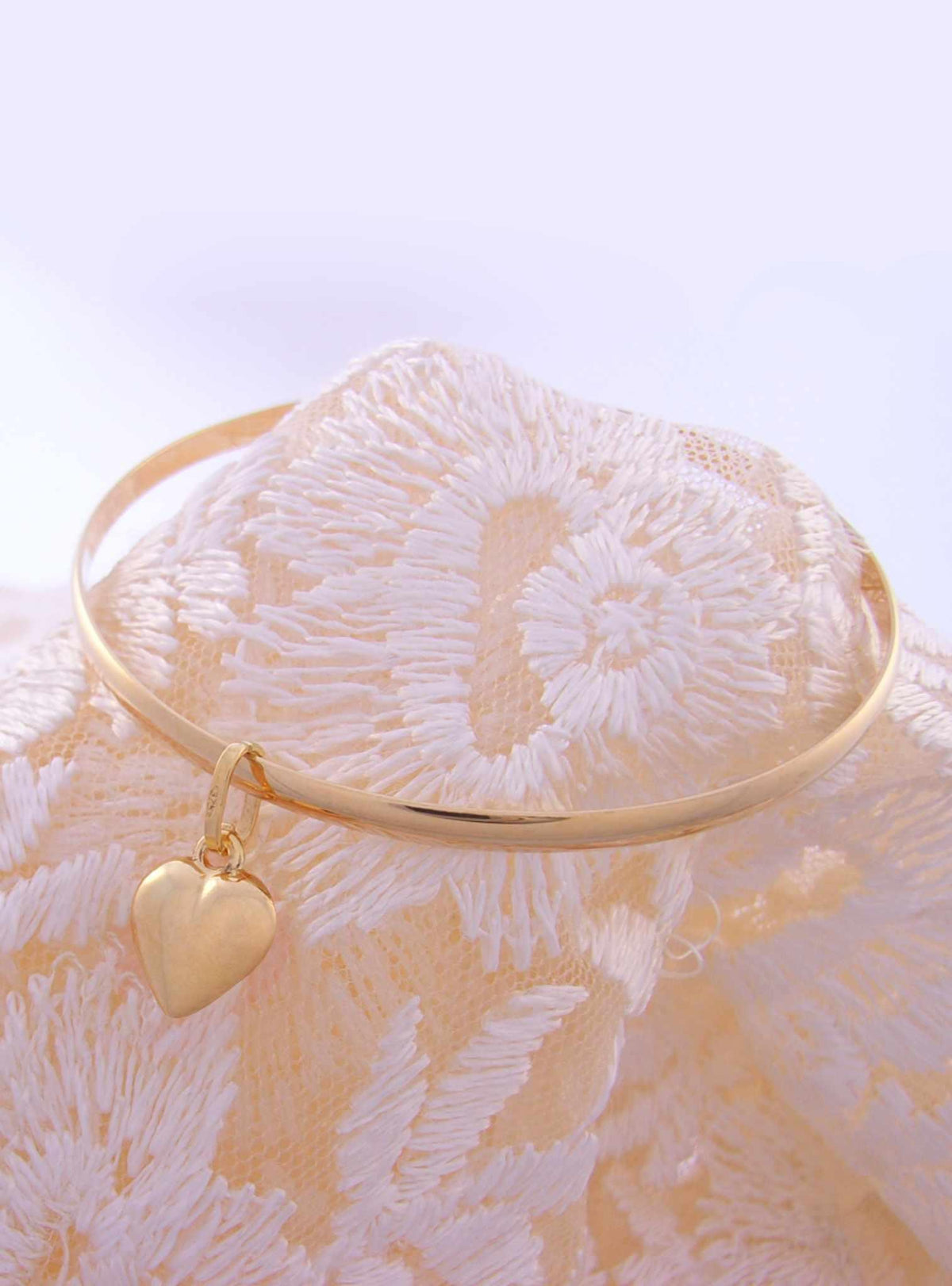 9ct Solid Gold Bangle With Floating Heart Charm
